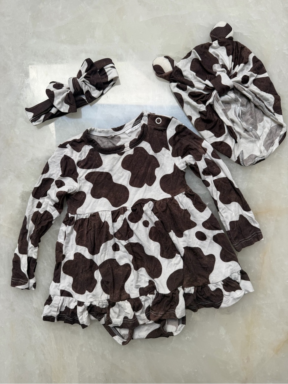 Peanuts Brown & White Cow Print Headband and Hat Set